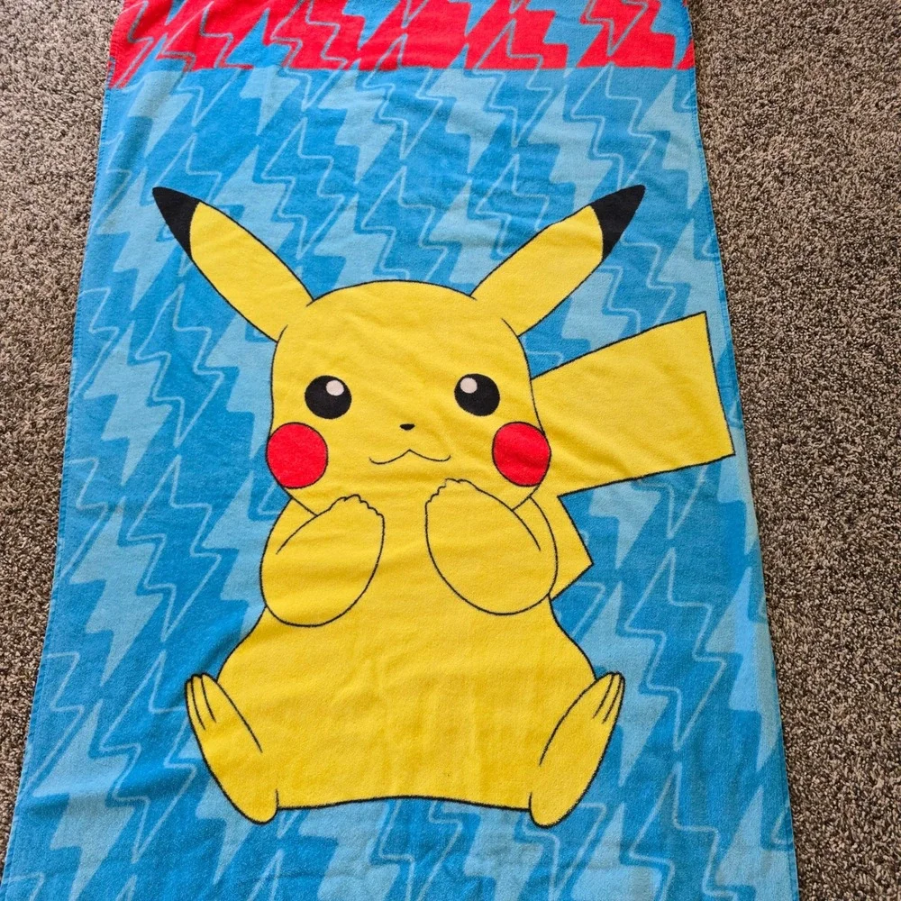 Pokemon Pikachu Beach Towel Kids Adult Blue Red Yellow 100% Cotton 2017 Nintendo